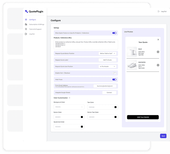 Squarespace Add to Quote plugin configuration and request quote settings